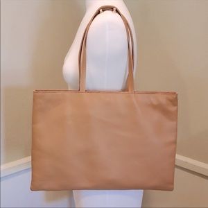 Mark & Graham Leather Linen-Lined Zipper Tote